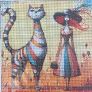 Giant Cat with Stylish Lady Series Diamond Dot Art Picture Painting